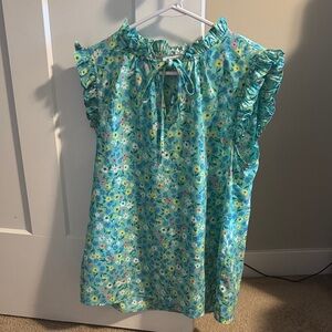 Staccato Floral Ruffle Blouse - Blue and Multicolor